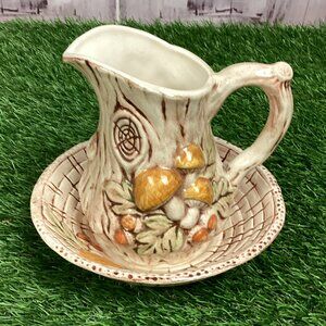 Vintage Byron Molds 3D Mushroom Pitcher and Bowl Set